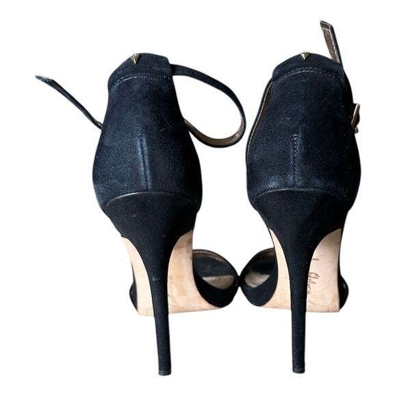 Sam Edelman Black Suede Stiletto Heels Open Toe Sandals Shoes Date Night Size 9 - Picture 6 of 11